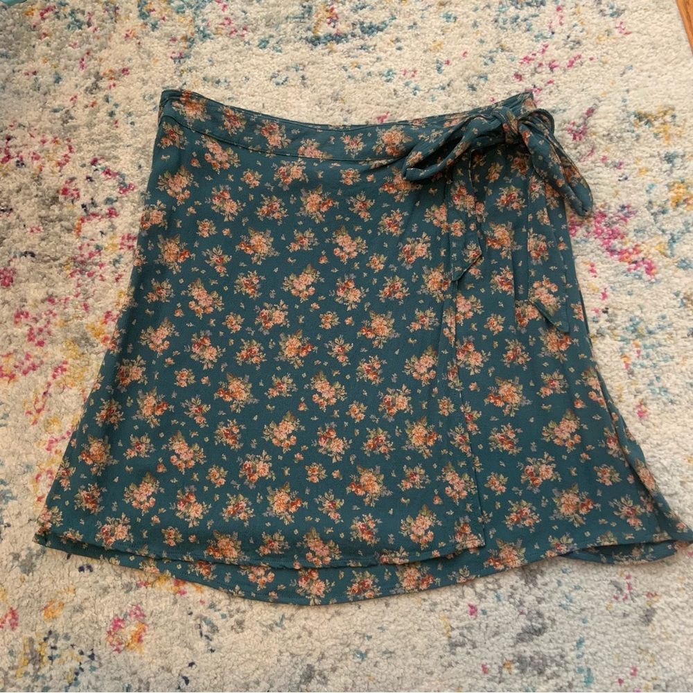American Eagle Outfitters Teal / Dark Green Mini Wrap Skirt